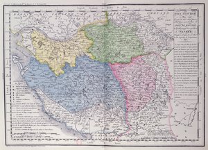 Mapa Wandei przedstawiająca obszar buntu Wandejczyków (1793-96) w marcu 1793 r. ok. 1815 r. (kolorystyka)